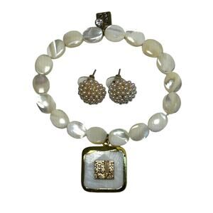 John Wind Monogram J Bracelet Faux Pearl Earring Set Designer Jewelry